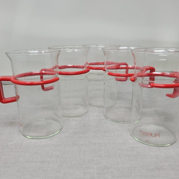 Vintage Bodum Glass Coffee Mugs with Red Handles - Picture 1 of 6